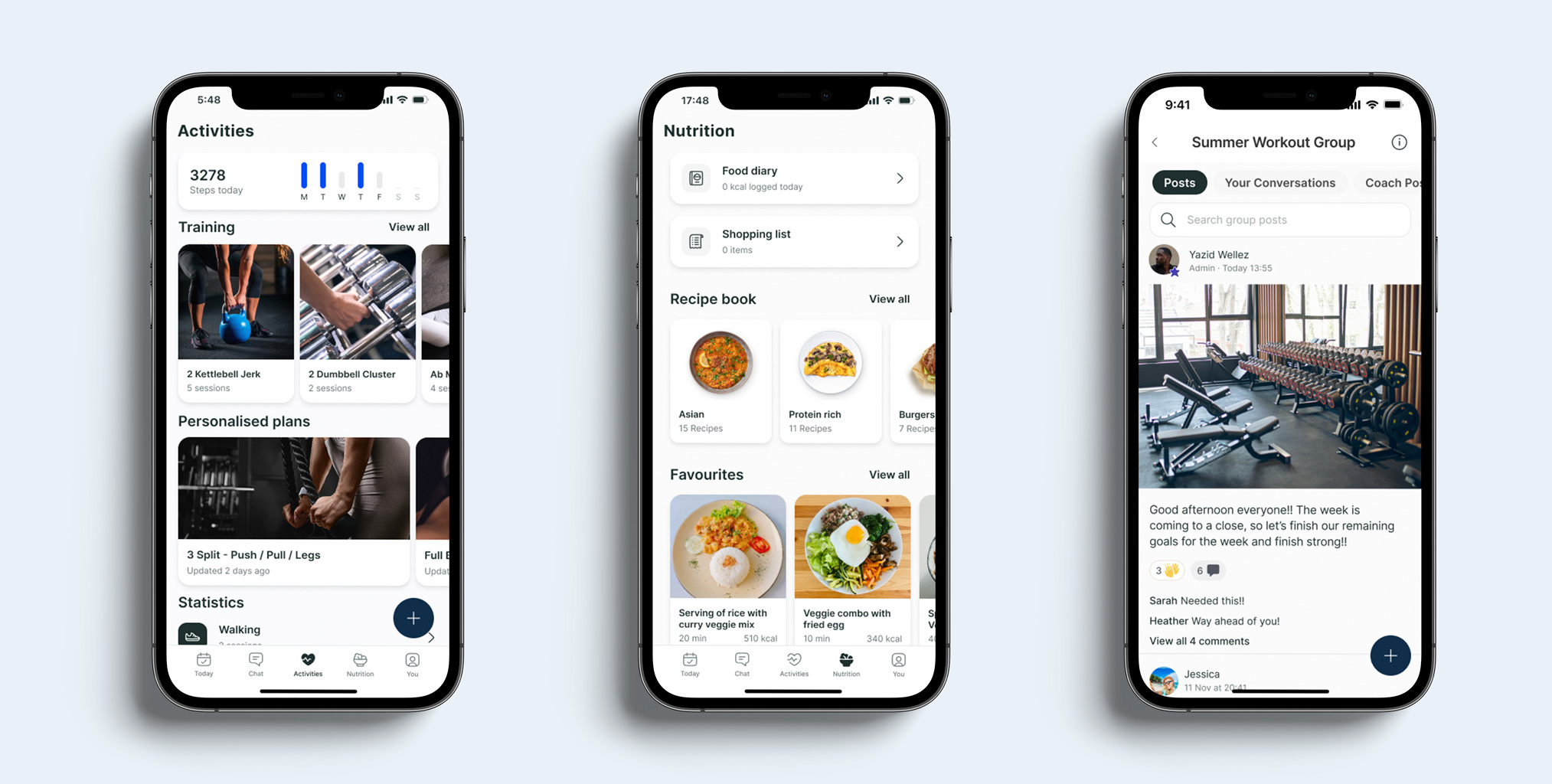A mockup of the coaching app showcasing the different features.